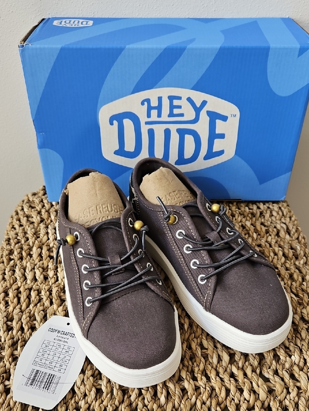 Hey Dude Dark Brown Cody Canvas Low-Top Sneakers with Leopard Trim